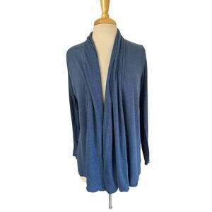 J.JILL Love Linen Slate Blue Open Long Sleeve Cardigan Size Medium Women Sweater